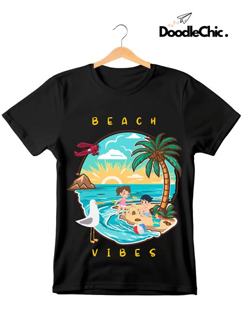 Beach Vibes-DoodleChic 100% Organic Cotton Black Printed Kids T-shirt