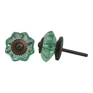 Indian-Shelf 2 Piece Glass Mint Marigold Flower Drawer Knobs for ...