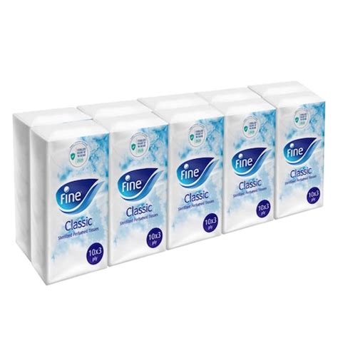 مناديل جيب معطرة ومعقمة من فاين كلاسيك، 3 طبقات، 10 × 10 مناديل Fine Classic Sterilized Perfumed Pocket Tissues 3ply, 10x10 tissues