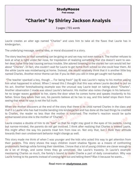 "Charles" by Shirley Jackson Analysis Free Essay Example