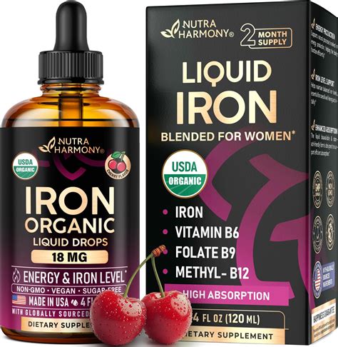 Amazon.com: Liquid Iron Supplement for Women 18 mg - USDA Organic Iron Drops - with Folate ...