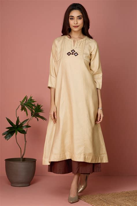 a-line panelled kurta with pockets - Lustrous Gold & Cocoa Glimmer ...