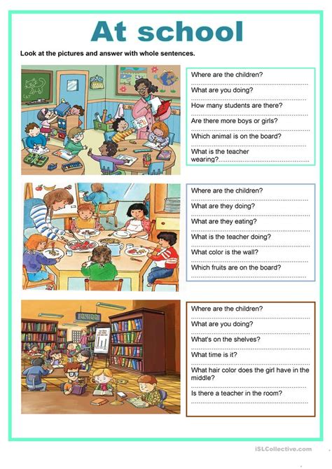 Picture description - at school worksheet - Free ESL printable worksheets made by teachers
