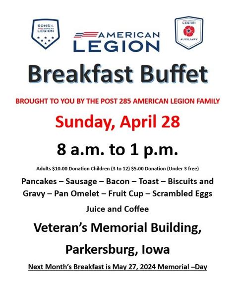 APRIL BREAKFAST BUFFET, 102 Colfax St, Parkersburg, IA, United States ...