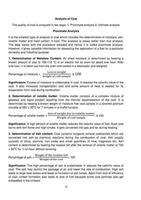 Water and fuels notes-5 - Analysis of Coal The quality of coal is ...