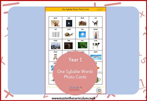 Syllables: One-Syllable Words - Photo Cards - Master The Curriculum