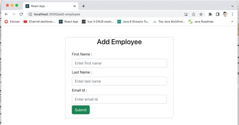 React JS Form Validation Example 的图像结果