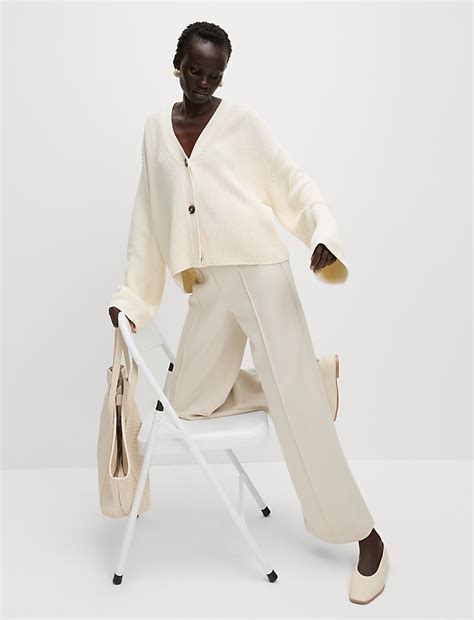 Buy Jersey Elasticated Waist Wide Leg Trousers at Marks & Spencer