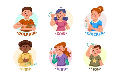 Collection of Characters Demonstrating ASL Language About Animals ...