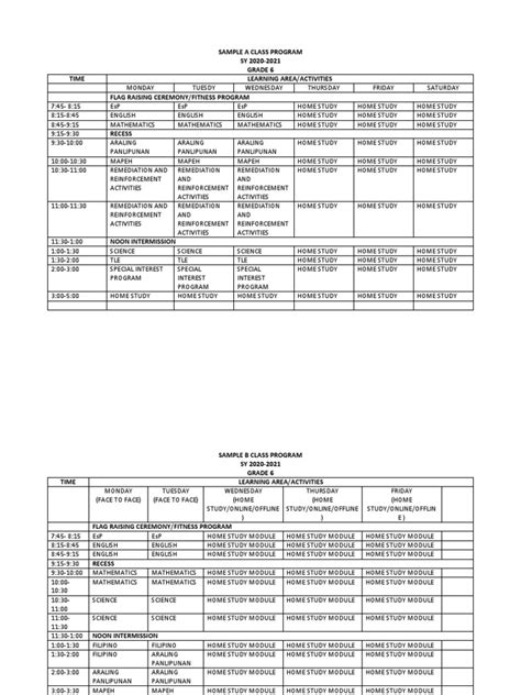 Image result for Sample Class Program for New Normal Grade 6