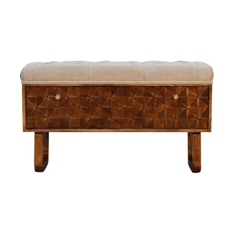 'U' Chestnut Pineapple Bench - ArtisanFurniture.in