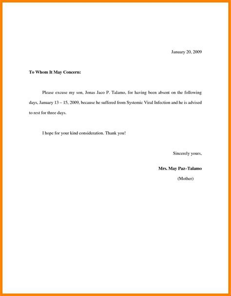 Template Excuse Letter School at John Verran blog