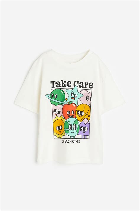 Printed T-shirt - Natural white/Take Care - Kids | H&M IN