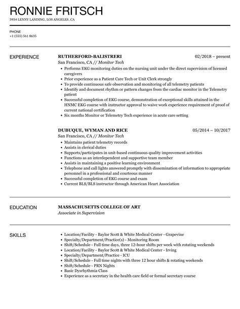 Monitor Tech Resume Samples | Velvet Jobs