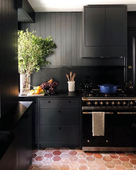 Light and Dwell on Instagram: “This all black kitchen with terra cotta ...