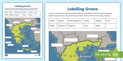 Map of Greece Labelling Activity - Geography - KS2 - Twinkl