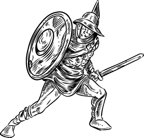 sketch of Roman gladiator With Sword And Shield 28536802 Vector Art at Vecteezy