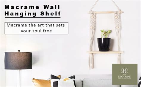 Decazone ® Macrame Wall Hanging Shelf Wood Floating Shelves with Wooden ...