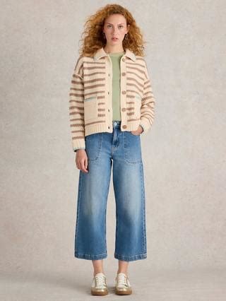 White Stuff Tyler Stripe Wool Blend Cardigan, Beige/Multi