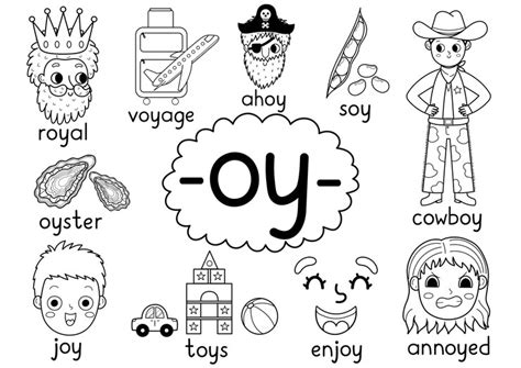 Premium Vector | Oy digraph spelling rule black and white educational ...