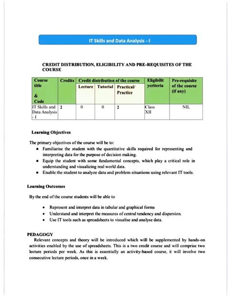Syllabus IT Skills & Data Analysis 1 - IT Skills and Data Analysis - 1 ...