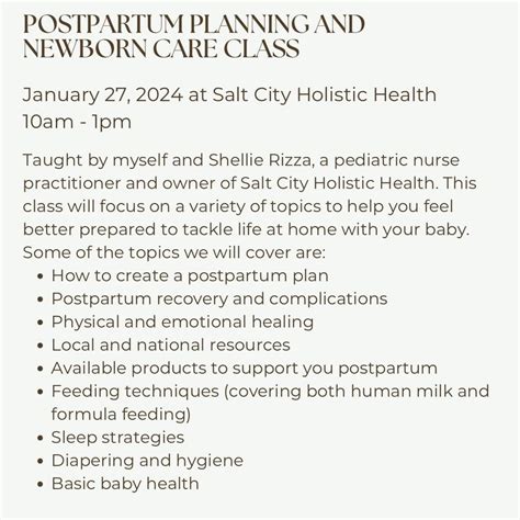 Postpartum Planning and Newborn Care Class, Salt City Holistic Health ...