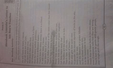 Abraham Lincoln's Letter to his Son's Teacher (Passage) He will have to