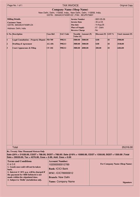 Download Free GST Law Firm Invoice Template in Word, Excel, PDF