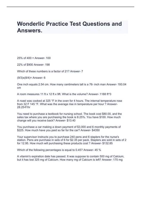 Wonderlic Practice Test Questions and Answers - Wonderlic - Stuvia US