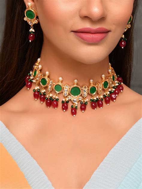 Dastoor Green Kundan Studded Jewellery Set – DASTOOR