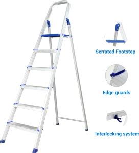 ALNICO Hybrid Aluminum Step - 6 Step Silver Powder Coated Steel Ladder ...