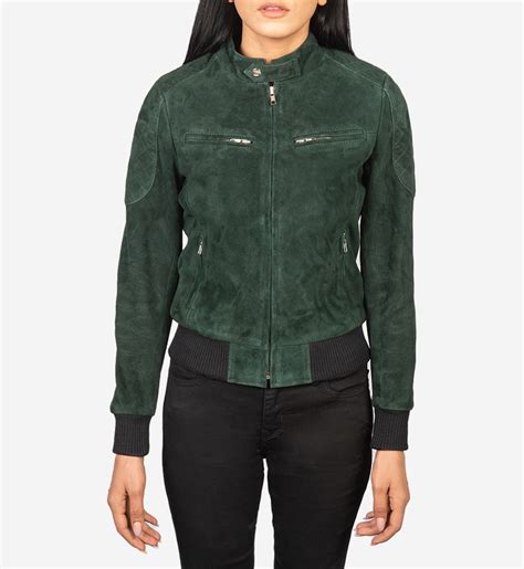 Women's Zenna Green Suede Leather Jacket - Marko Woolen Leather