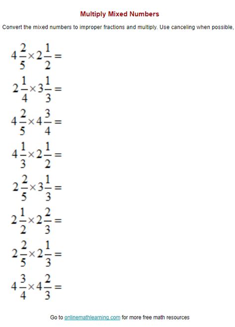 Image result for Multiply Mixed Fractions Worksheet