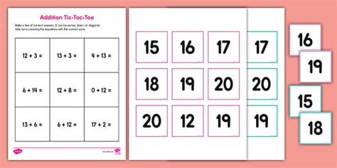 First Grade Addition to 20 Tic-Tac-Toe Game (teacher made)