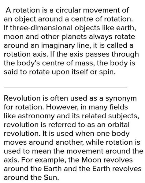 c) Differentiate between rotation and revolution and give one example ...