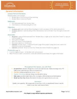 4th Grade ELA | "Breaker Boys" Informational: Summarizing & Crossword ...