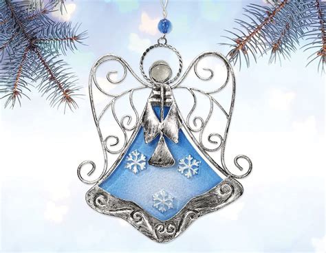Christmas Angel Holiday Ornament Metal n Glass Hanging Seasonal Decoration