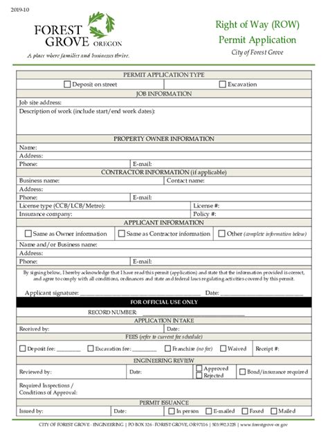 Fillable Online Right of Way (ROW) Permit Application - Forest Grove ...