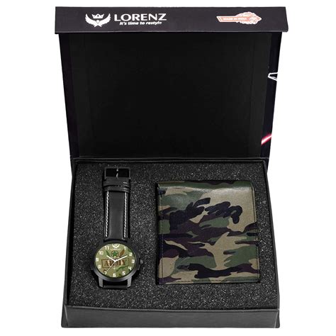 LORENZ Men's Army Design Analogue Display Beige Dial Watch and Wallet ...
