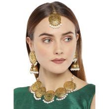 ZAVERI PEARLS Antique Gold Tone Choker Necklace Set For Women-ZPFK7770 ...