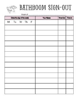 Bathroom Sign Out Sheet by Blended Teaching & Learning | TPT