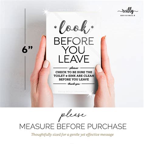 4x6 Inch Help Keep Toilet Sink Clean, Look Before you Leave Designer ...