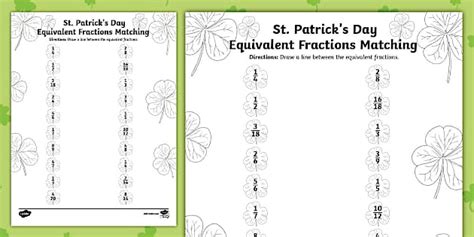 St. Patrick's Day Equivalent Fractions Matching Activity
