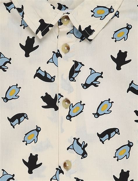 Pure Cotton Printed Spread Collar Shirt