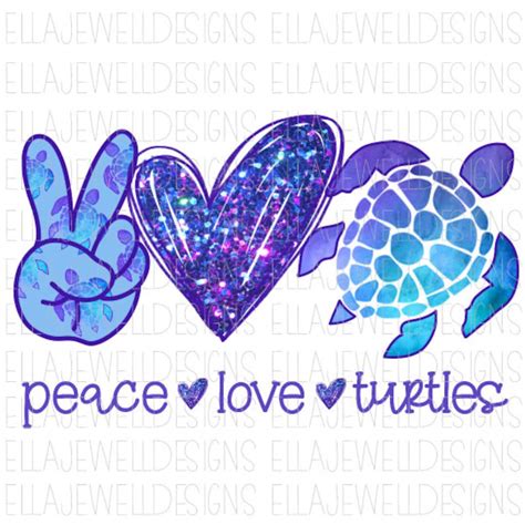 Peace Love Turtles - Blue Purple Glitter Watercolor - Sea Turtles ...