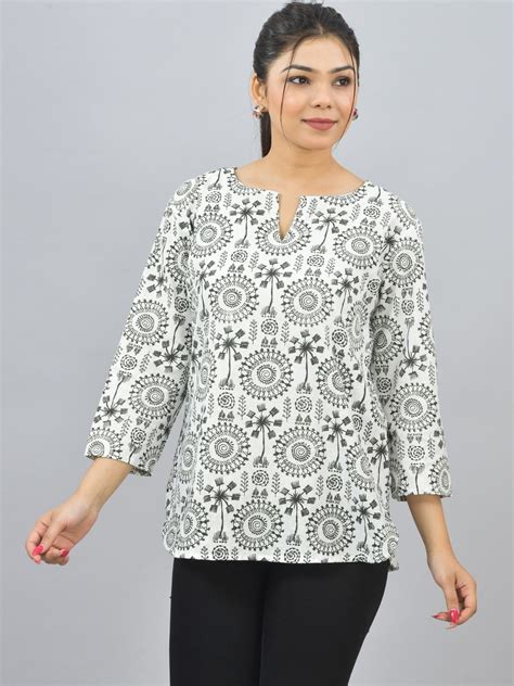 Womens Regular Fit Black Tribal Printed Short Kurti/Top – QuaClo