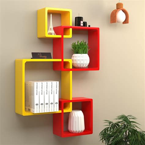 Brown Art SHOPPEE Floating Cube Shelves - Intersecting Wall Mounted ...