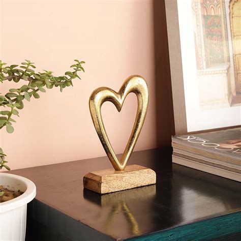 Heart Decor Showpiece | Elegant Aluminium & Wood Home Accent – Dusaan