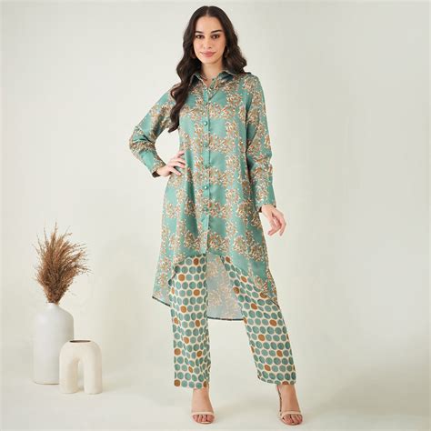 Green and Brown Floral Combination Print Co-ordinate Set – First Resort ...