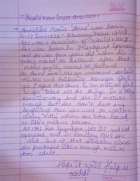 Give a brief character sketch on Anne Frank Highlighting the ...